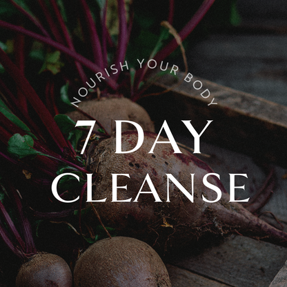 Close up image of beetroot with the text overlay "nourish your body 7 day cleanse"