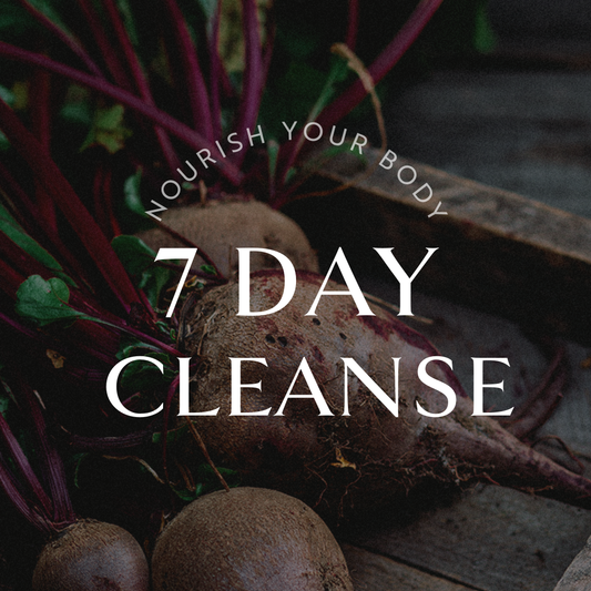Close up image of beetroot with the text overlay "nourish your body 7 day cleanse"